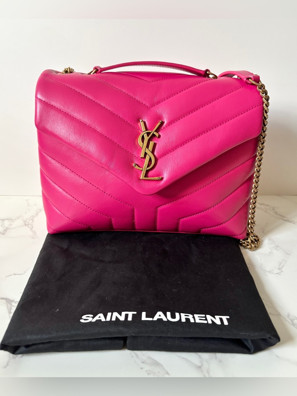RARE Saint Laurent YSL Small Loulou Pink Fuchsia Shoulder Bag - Picture 3 of 17
